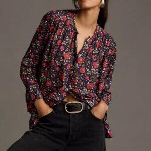 Anthropologie Mille Florian Floral Purple Buttondown Blouse